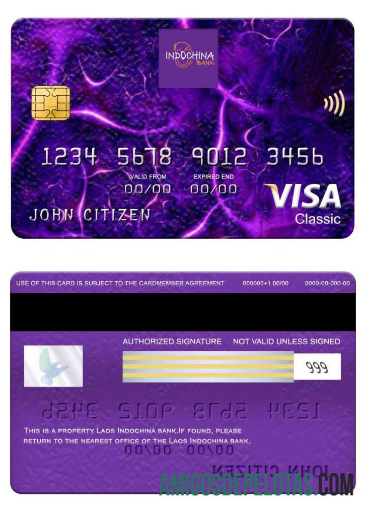 Laos Indochina Bank Visa Classic Card template